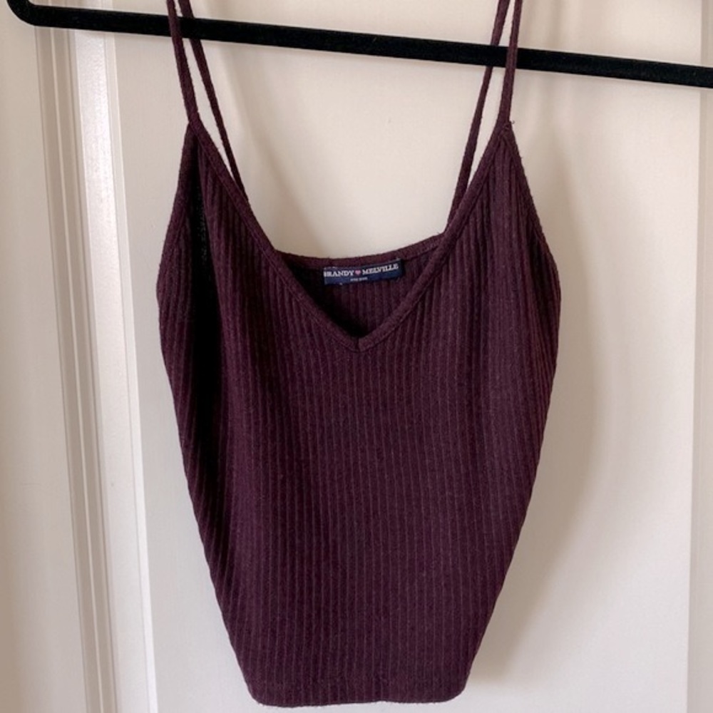 Brandy Melville Burgundy V-Neck Sweater Crop Top w/Spaghetti Straps